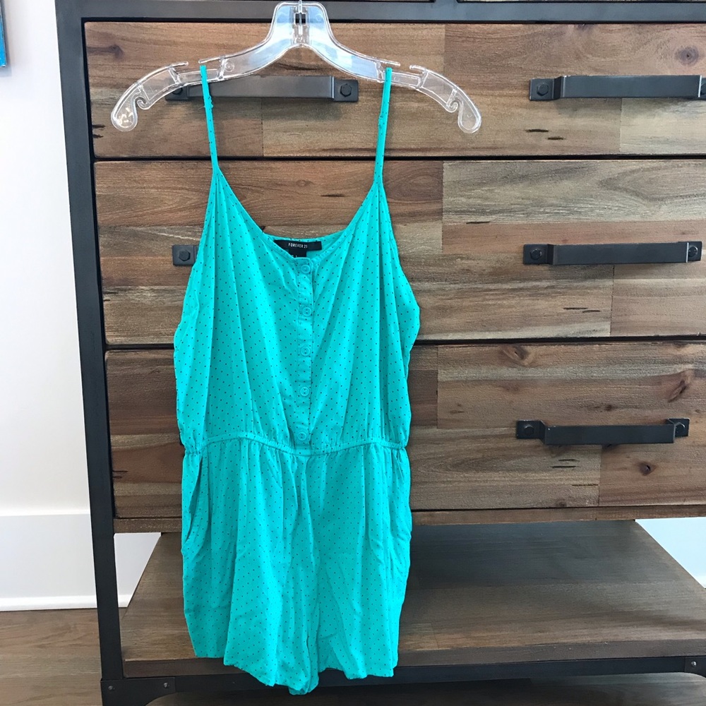Forever 21 romper. Green polka dot, size Large.